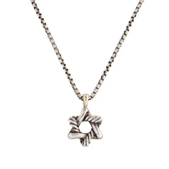 DAVID YURMAN TWO-TONE 14K YELLOW GOLD & STERLING STAR OF DAVID PENDANT NECKLACE - Picture 3 of 8